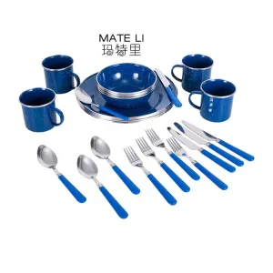 مجموعة أدوات مائدة للتخييم الفاخرة - Deluxe Camping Cutlery Set Enamel Cup Plate Bowl Platter