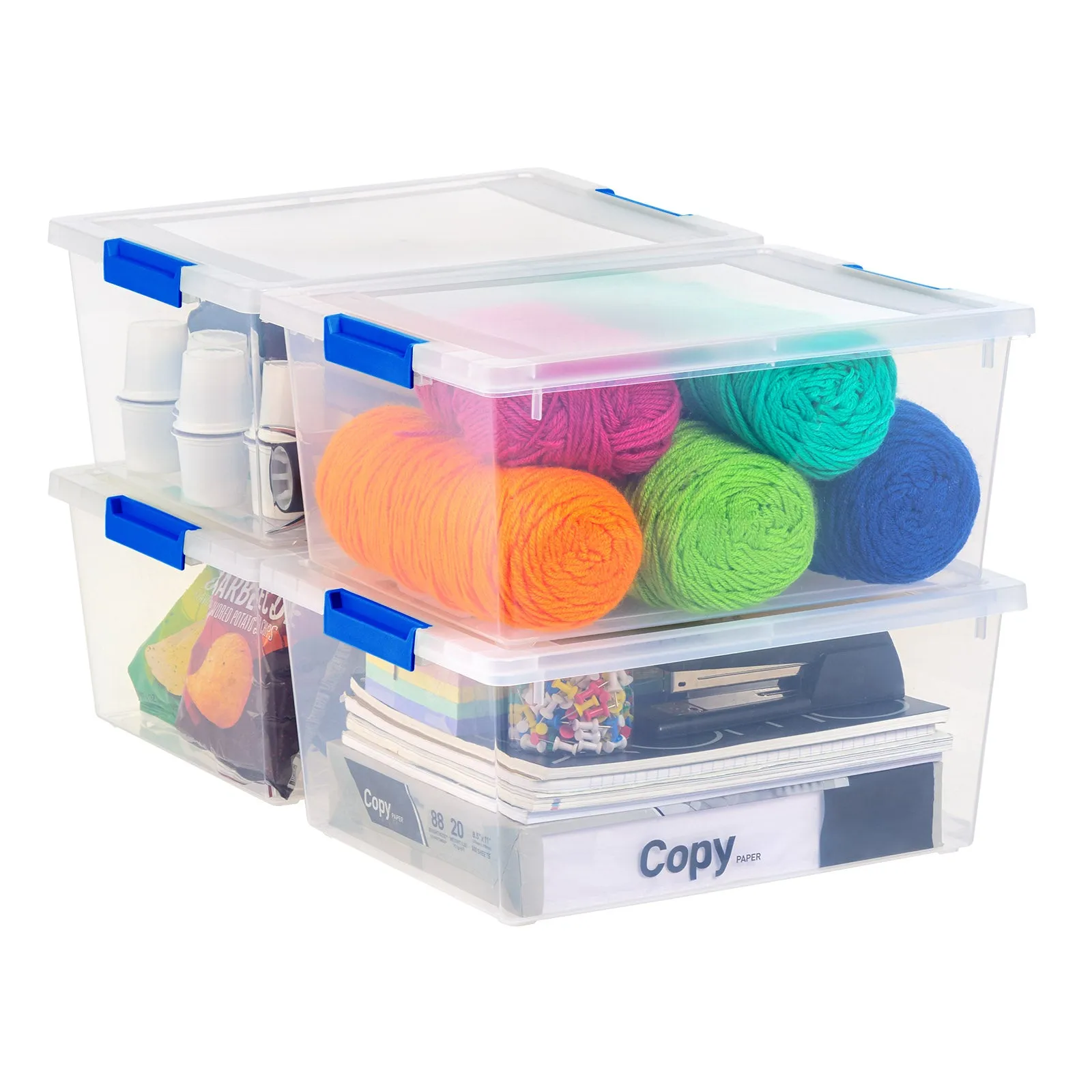 11 QT Clear Plastic Storage Container Clip Box 4 Pack