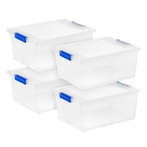 11 QT Clear Plastic Storage Container Clip Box 4 Pack
