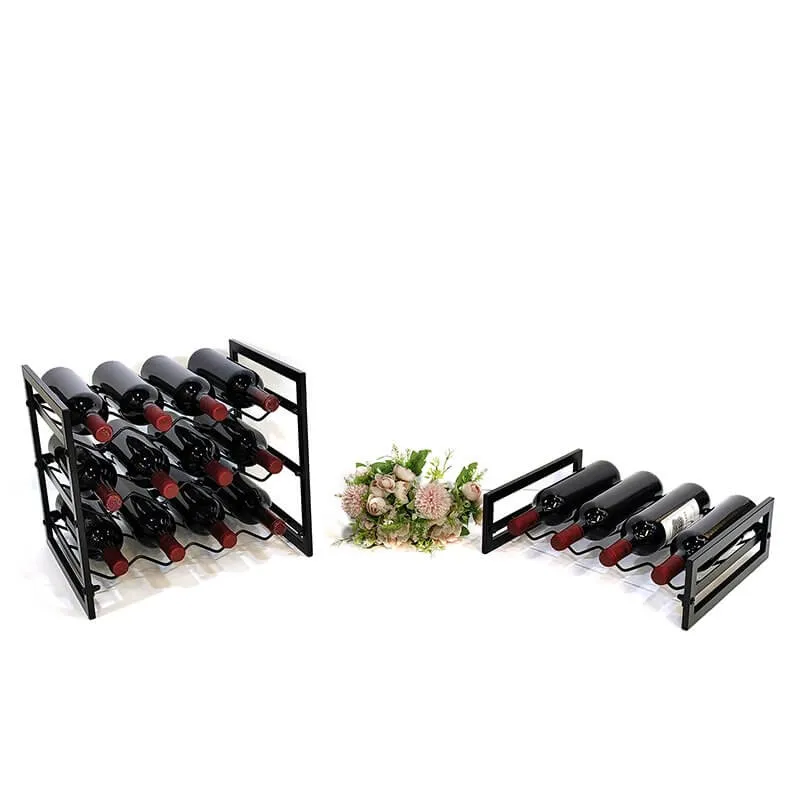 12 Bottle Wide Stackable Wine Rack Matte Black