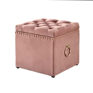 18" Blush Velvet And Black Tufted Storage