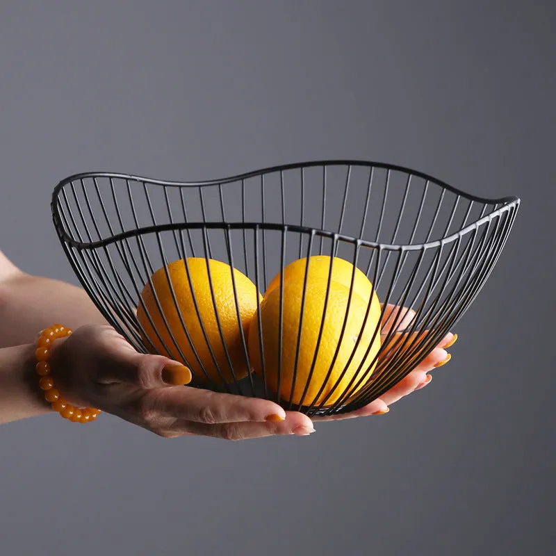 2 Pack Lotus Leaf Shape Metal Wire Fruit Bowl Basket-Black