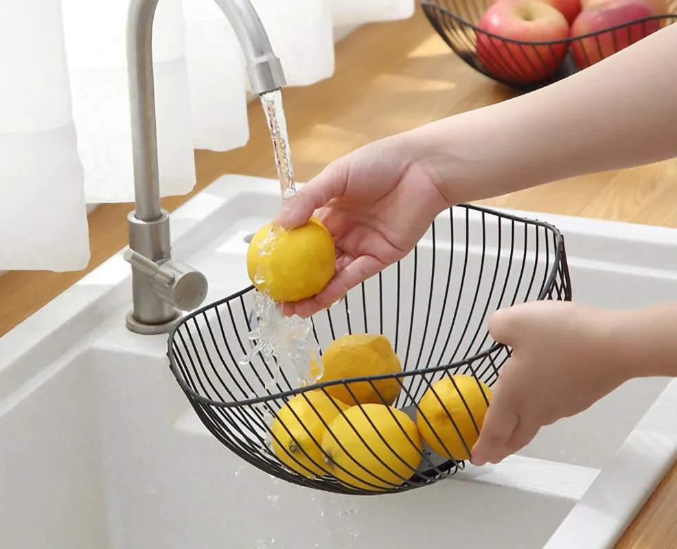 2 Pack Lotus Leaf Shape Metal Wire Fruit Bowl Basket-Black