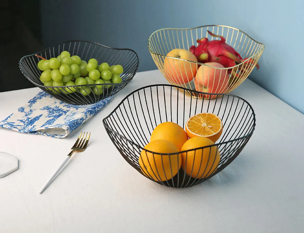2 Pack Lotus Leaf Shape Metal Wire Fruit Bowl Basket-Black