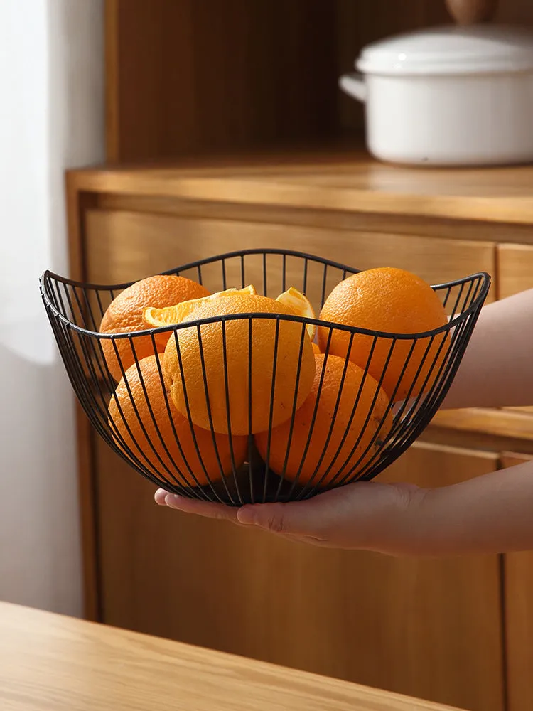 2 Pack Lotus Leaf Shape Metal Wire Fruit Bowl Basket-Black