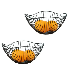 2 Pack Lotus Leaf Shape Metal Wire Fruit Bowl Basket-Black