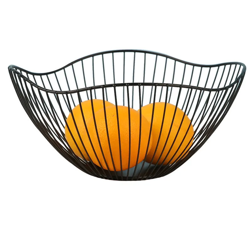 2 Pack Lotus Leaf Shape Metal Wire Fruit Bowl Basket-Black