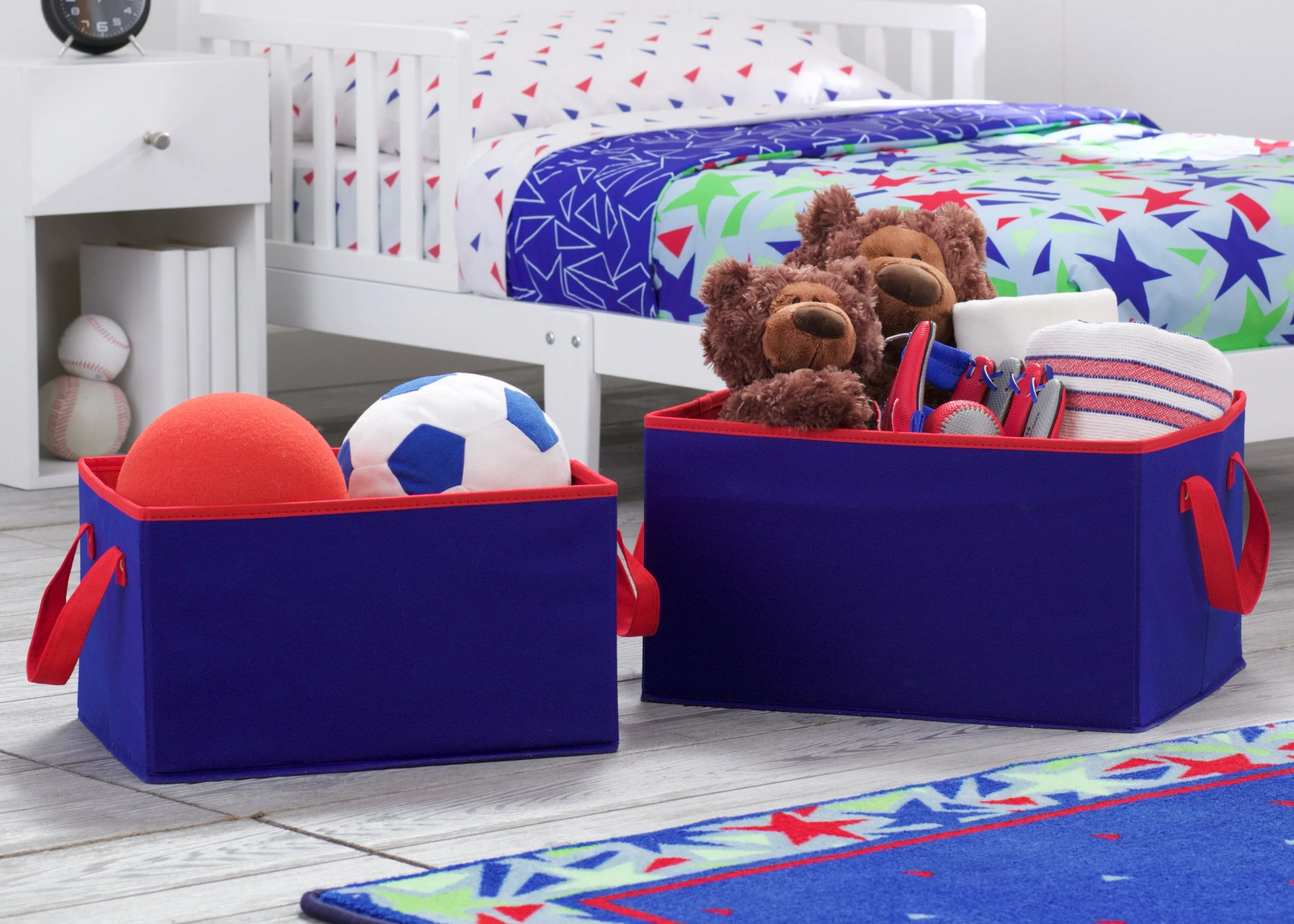 2 Piece Foldable Storage Bin Basket Box (Navy and Red)