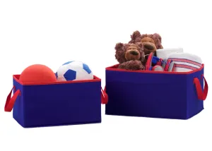 2 Piece Foldable Storage Bin Basket Box (Navy and Red)