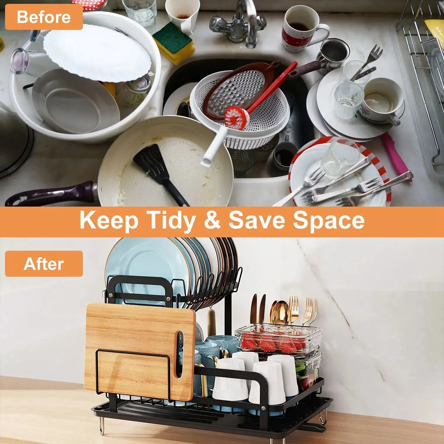 2-Tier Dish Drying Rack for Kitchen