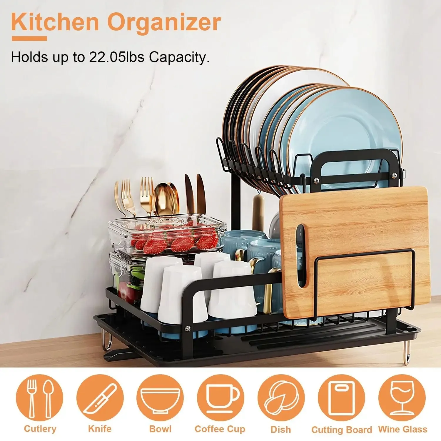 2-Tier Dish Drying Rack for Kitchen
