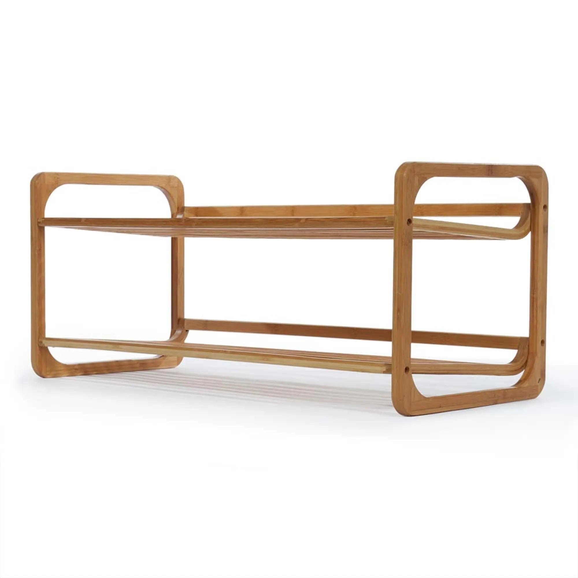 2 Tier Slatted Shelf Bamboo Shoe Rack, Natural