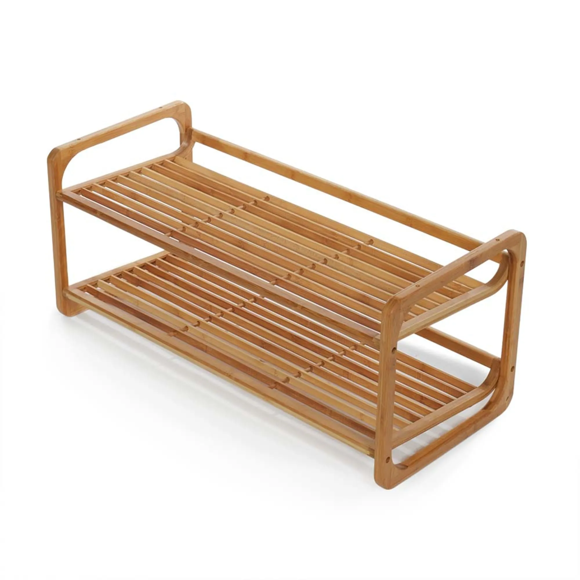 2 Tier Slatted Shelf Bamboo Shoe Rack, Natural