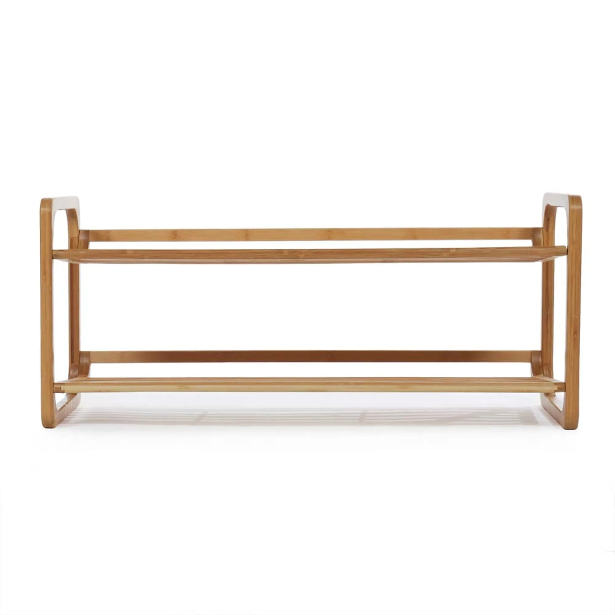 2 Tier Slatted Shelf Bamboo Shoe Rack, Natural