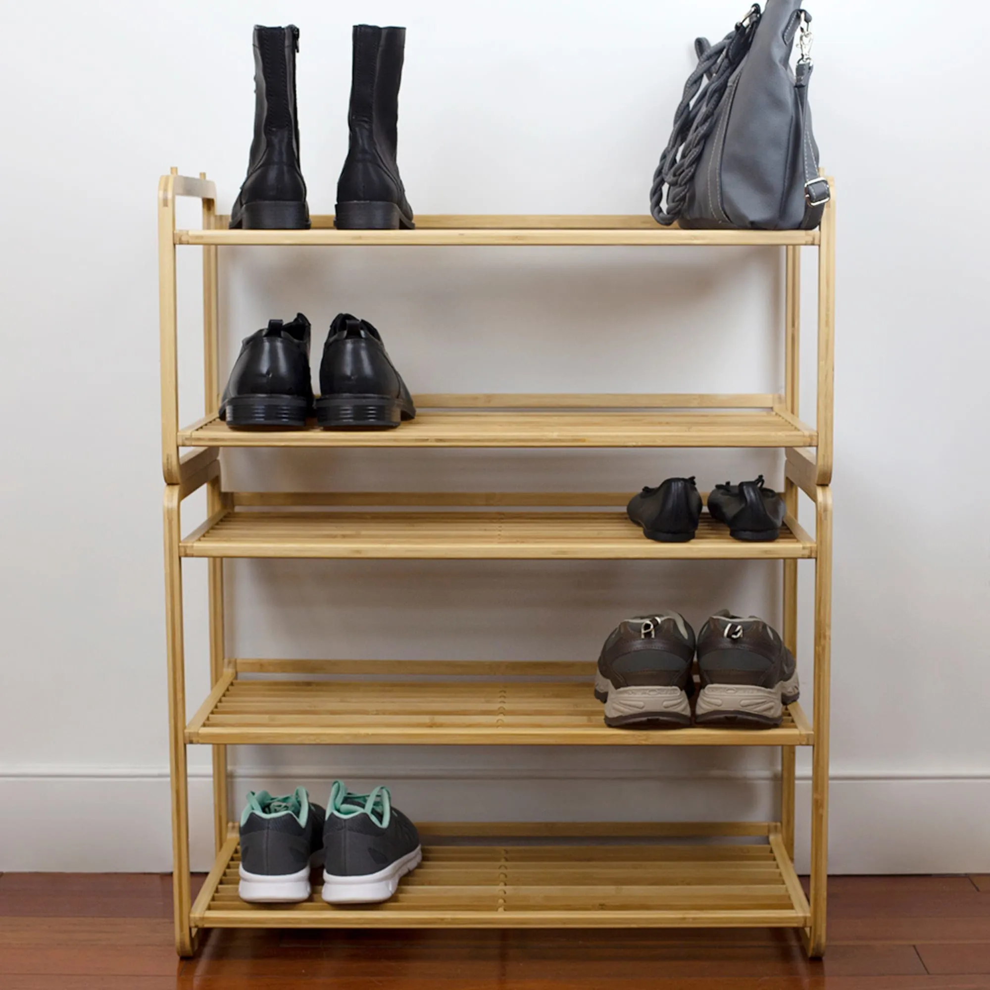 2 Tier Slatted Shelf Bamboo Shoe Rack, Natural