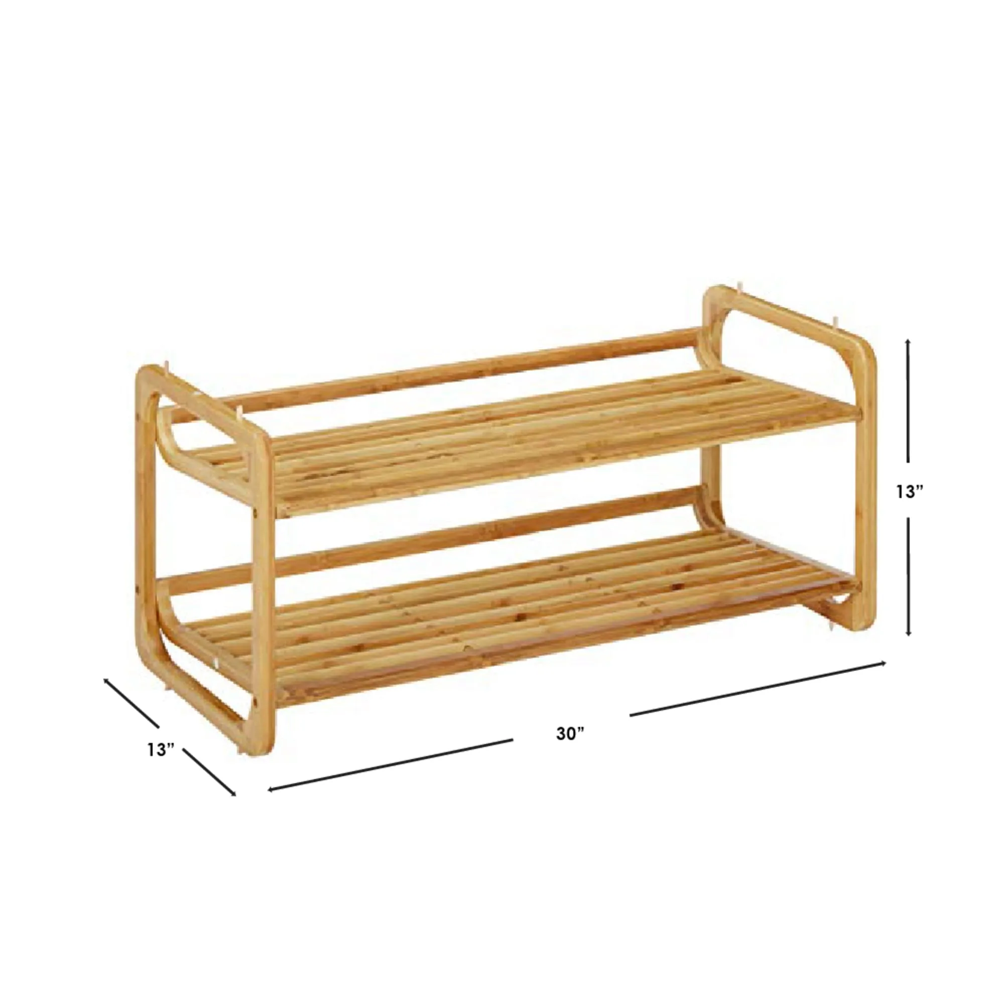 2 Tier Slatted Shelf Bamboo Shoe Rack, Natural
