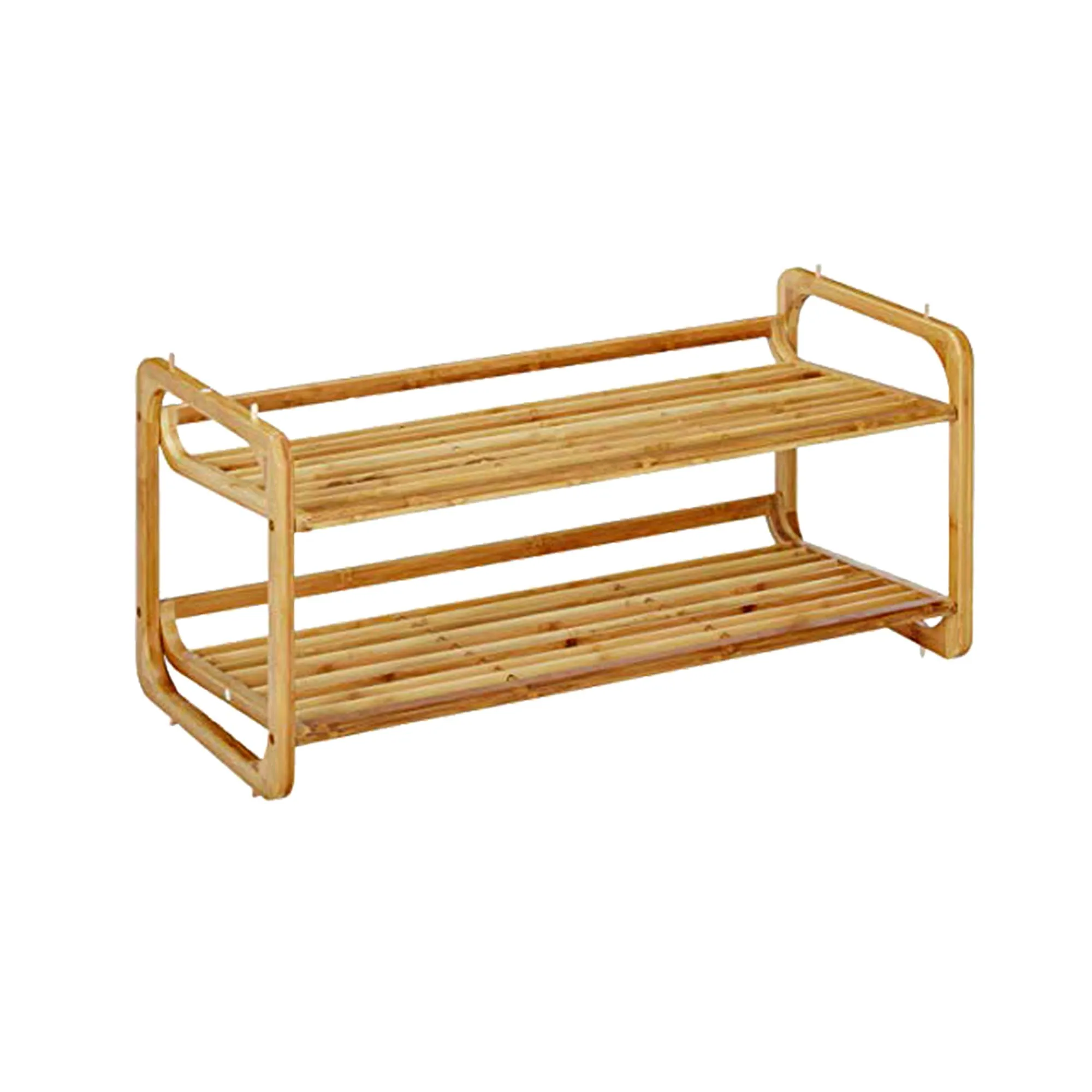 2 Tier Slatted Shelf Bamboo Shoe Rack, Natural