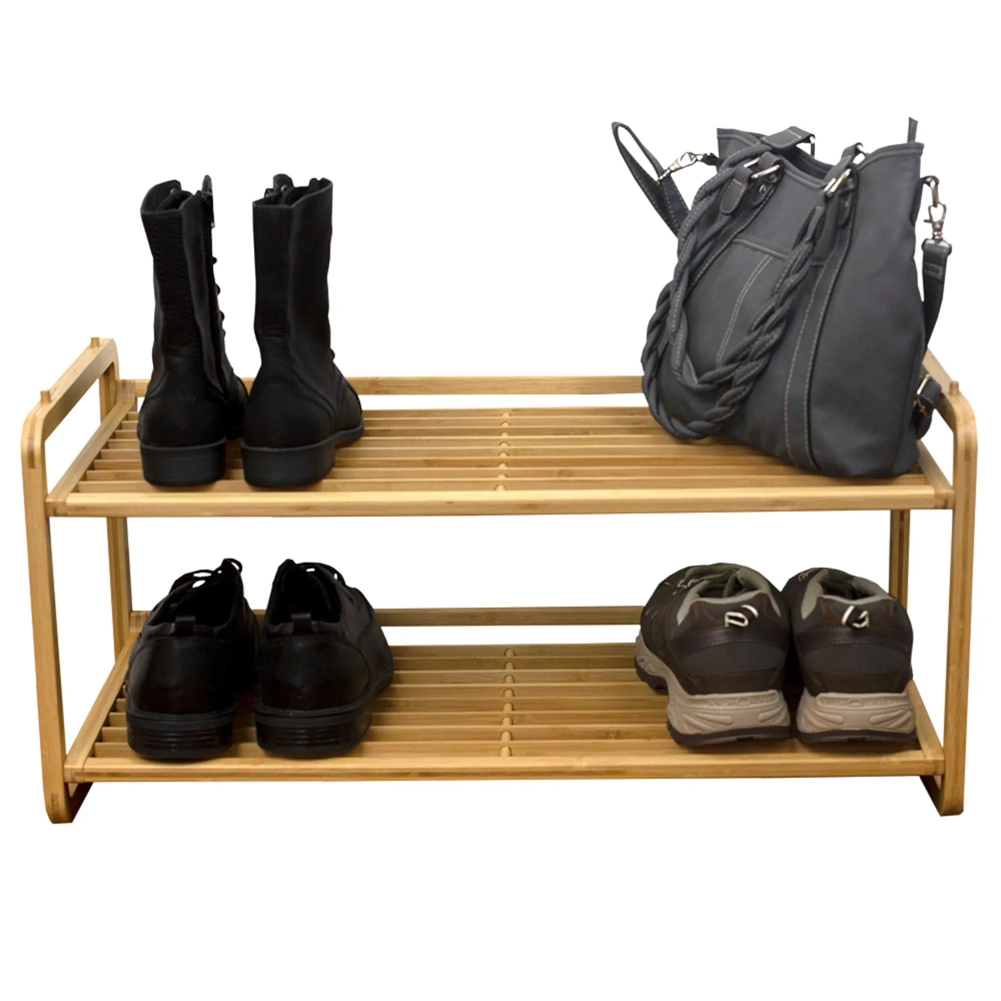 2 Tier Slatted Shelf Bamboo Shoe Rack, Natural