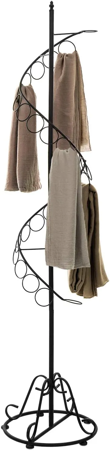 25 Rings, Black Metal Freestanding Scarf Holder, Shawl Display Tree with Spiral Design