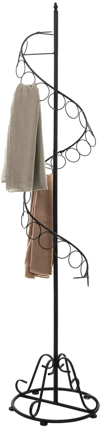 25 Rings, Black Metal Freestanding Scarf Holder, Shawl Display Tree with Spiral Design