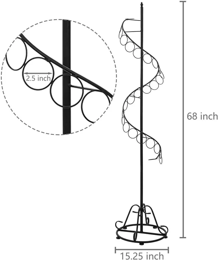25 Rings, Black Metal Freestanding Scarf Holder, Shawl Display Tree with Spiral Design