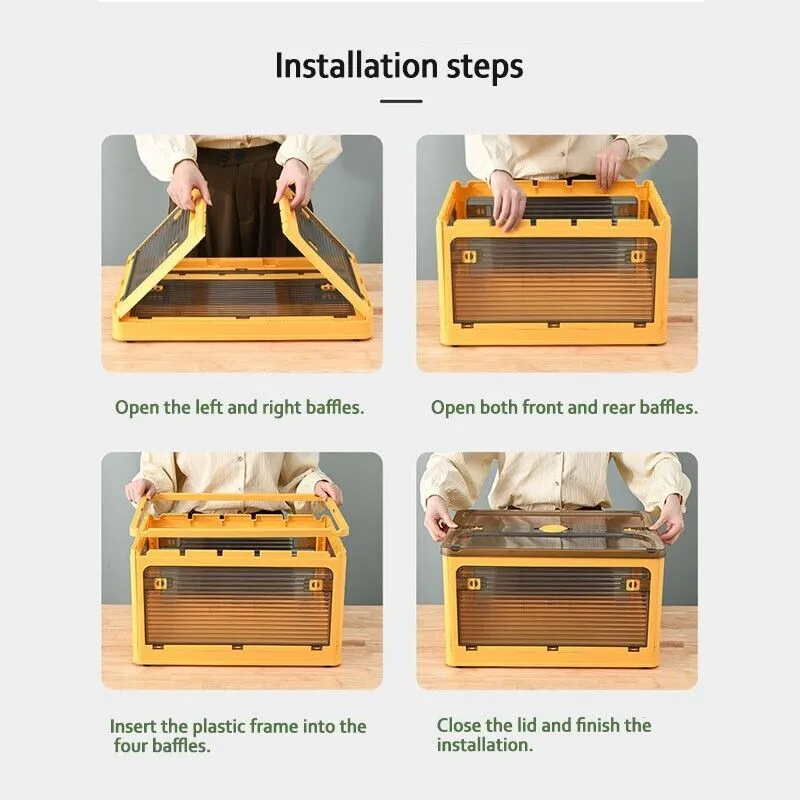 28L Yellow Storage Container | Stackable | 5 Sides Open Top Lid | Transparent | Foldable