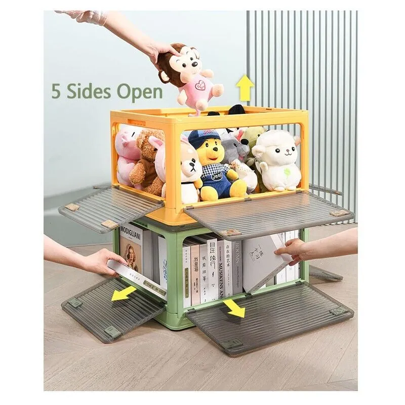 28L Yellow Storage Container | Stackable | 5 Sides Open Top Lid | Transparent | Foldable