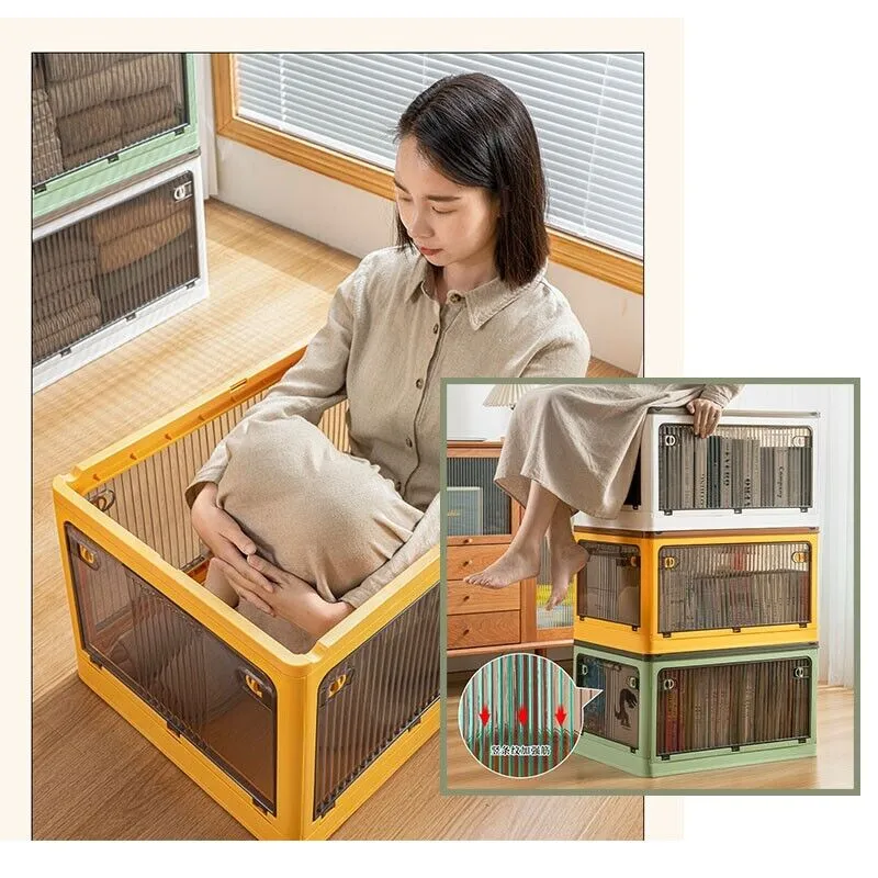 28L Yellow Storage Container | Stackable | 5 Sides Open Top Lid | Transparent | Foldable