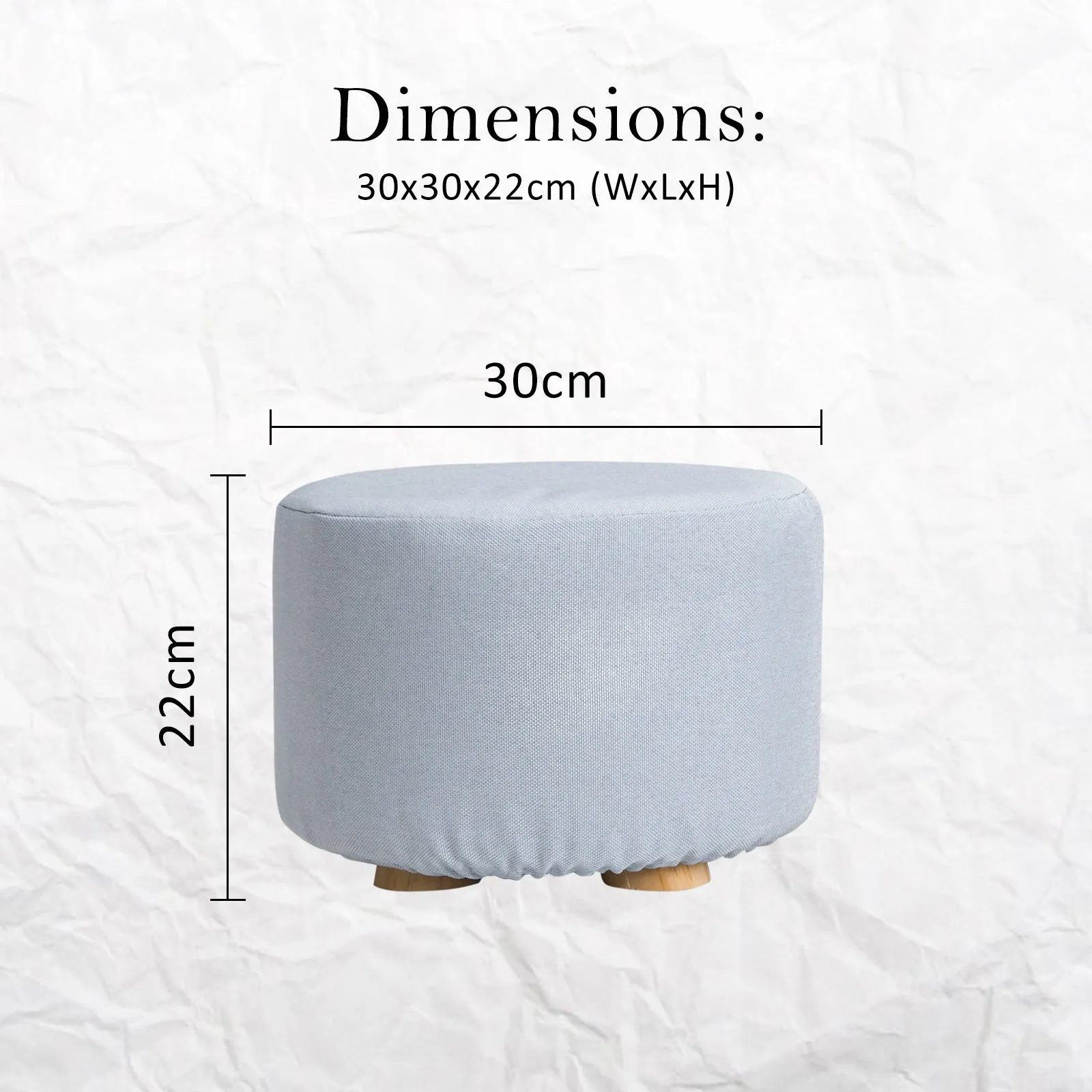 2X Fabric Ottoman Round Wooden Leg Foot Stool | LIGHT BLUE
