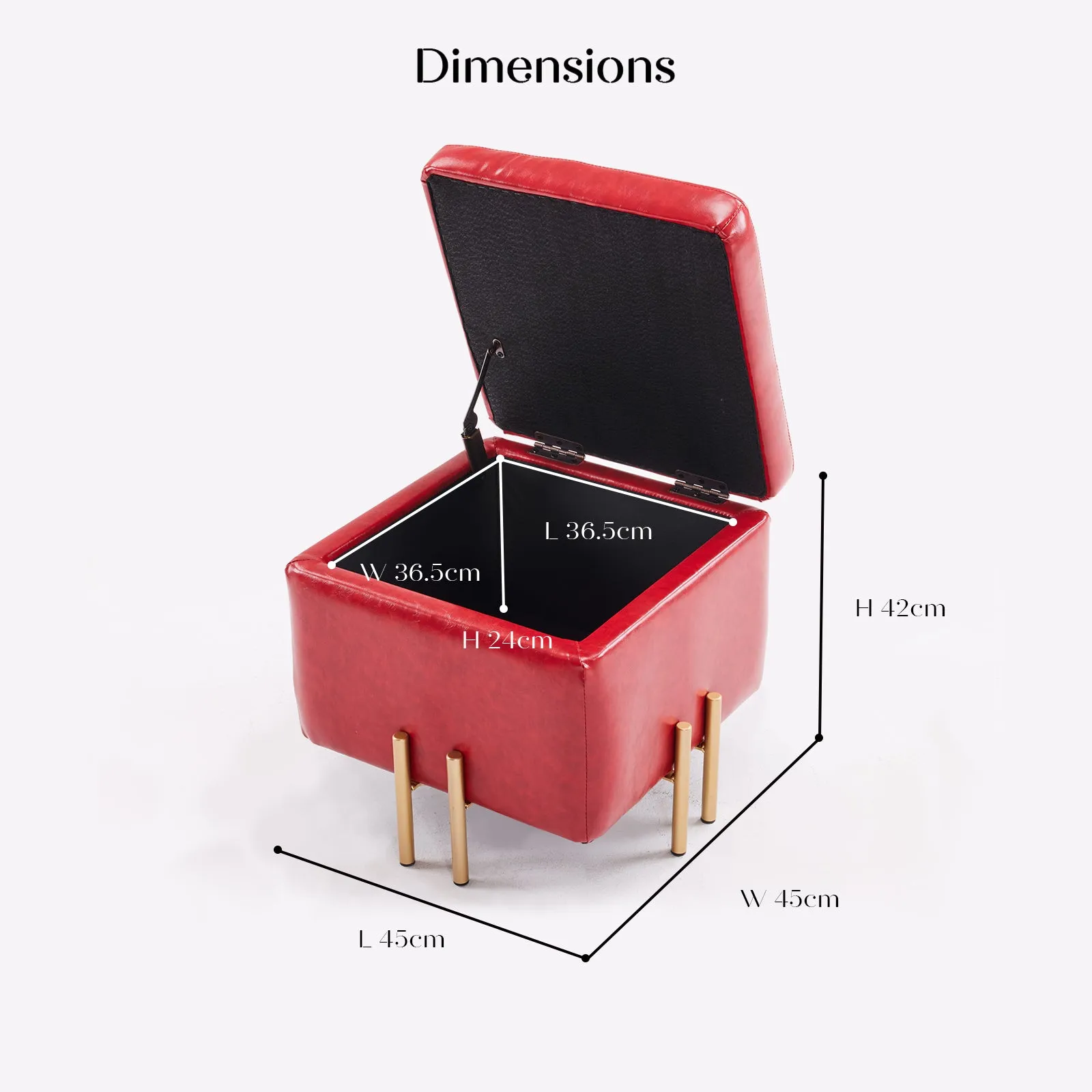 2x Storage Ottoman Foot Stool Cube Tuffet Seat | 45cm | PU Leather | Red