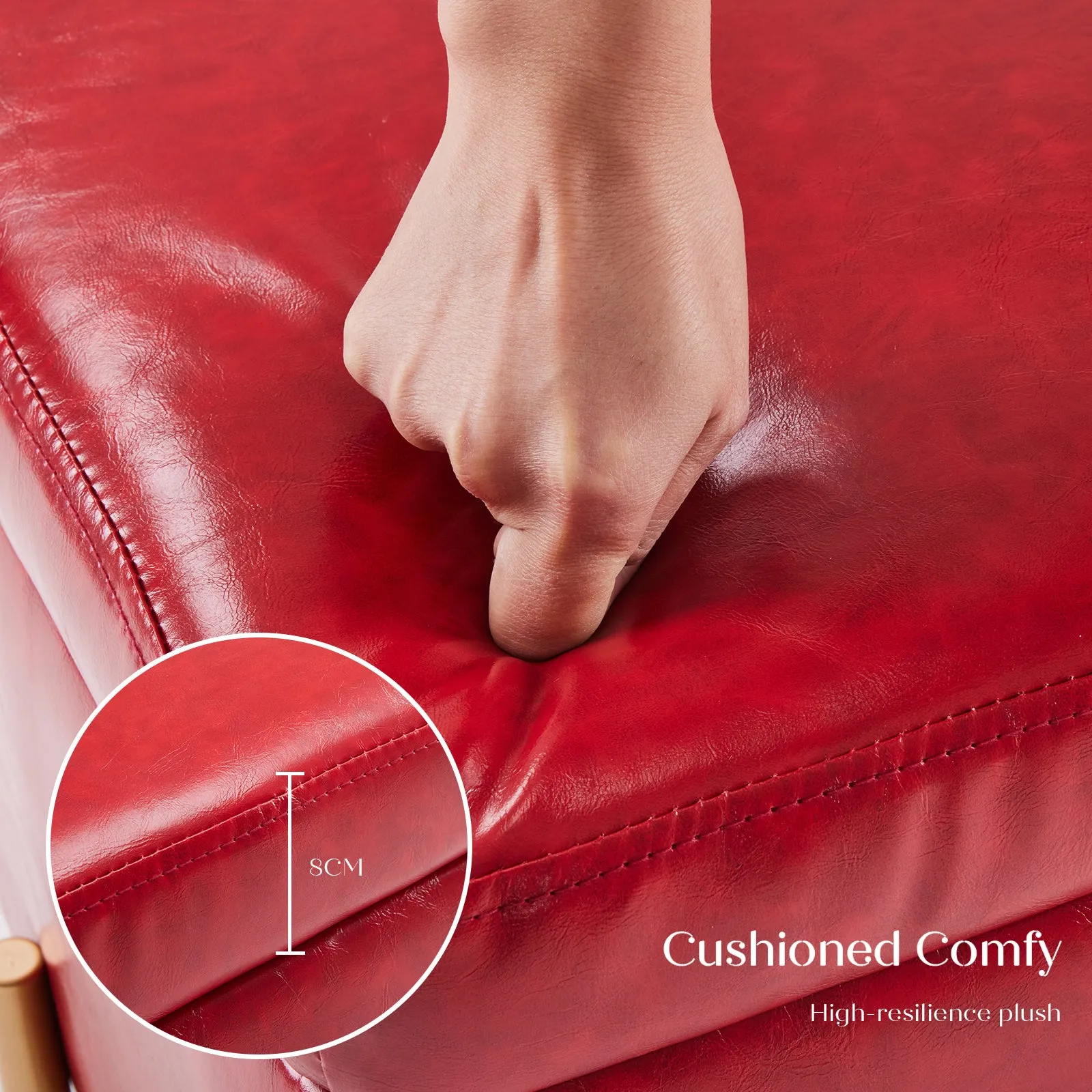2x Storage Ottoman Foot Stool Cube Tuffet Seat | 45cm | PU Leather | Red