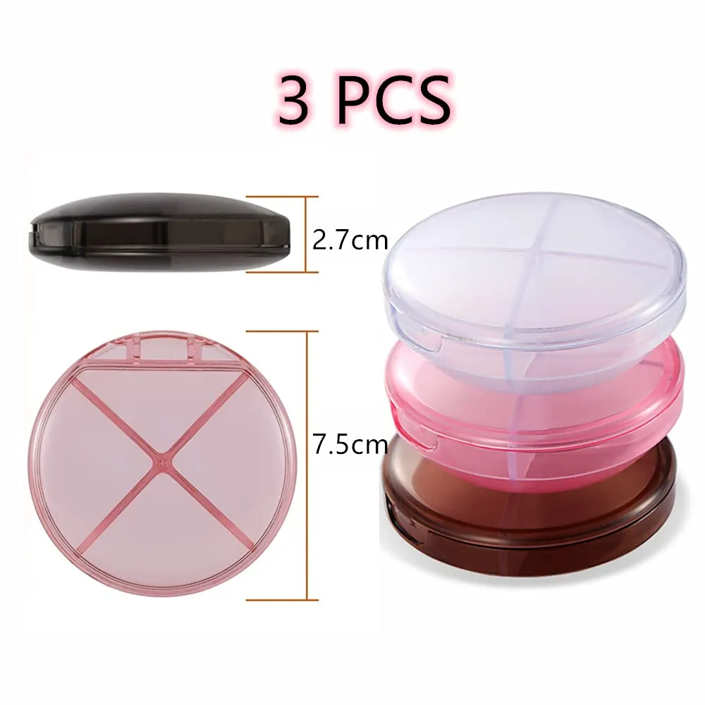 3 Pcs Pill Boxes Pill Holder with 4 Compartments Pill Case Box Pill Dispenser Storage Case Medicine Organizer Pill Container for Travel Outdoors Purse Pocket