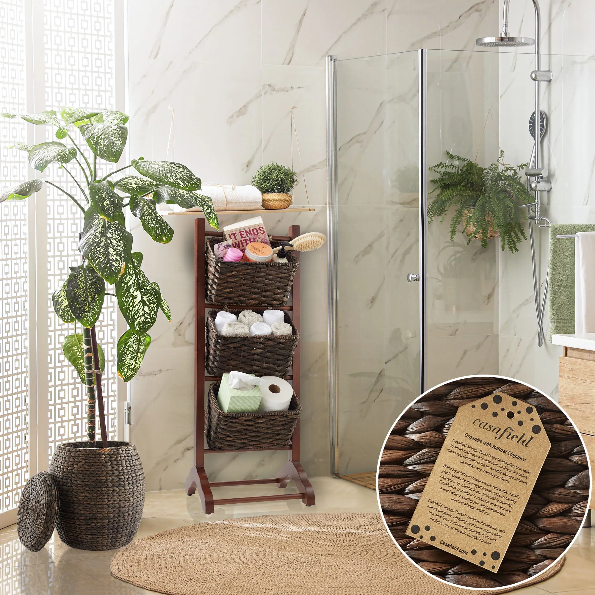 3-Tier Floor Stand with Hyacinth Storage Baskets