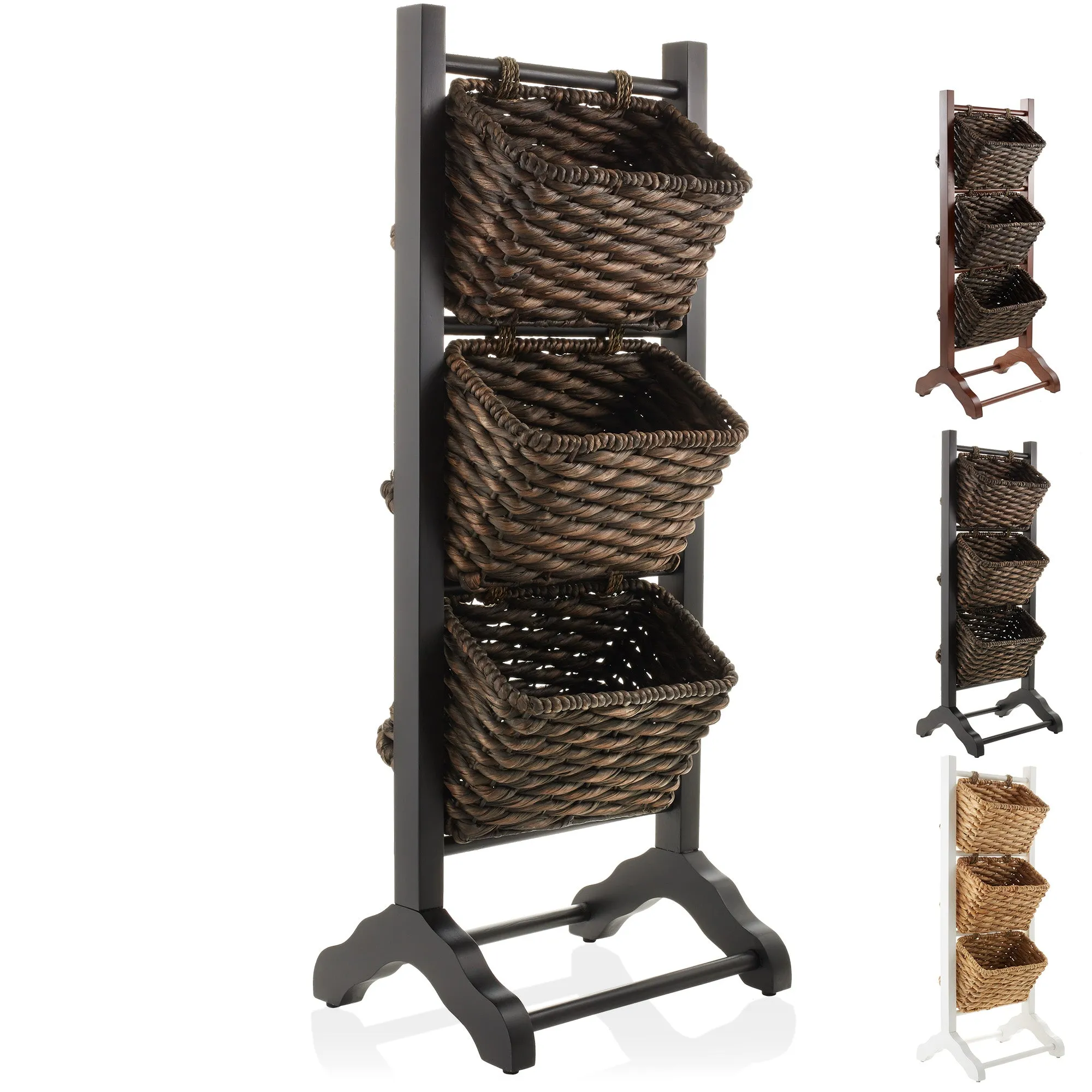 3-Tier Floor Stand with Hyacinth Storage Baskets