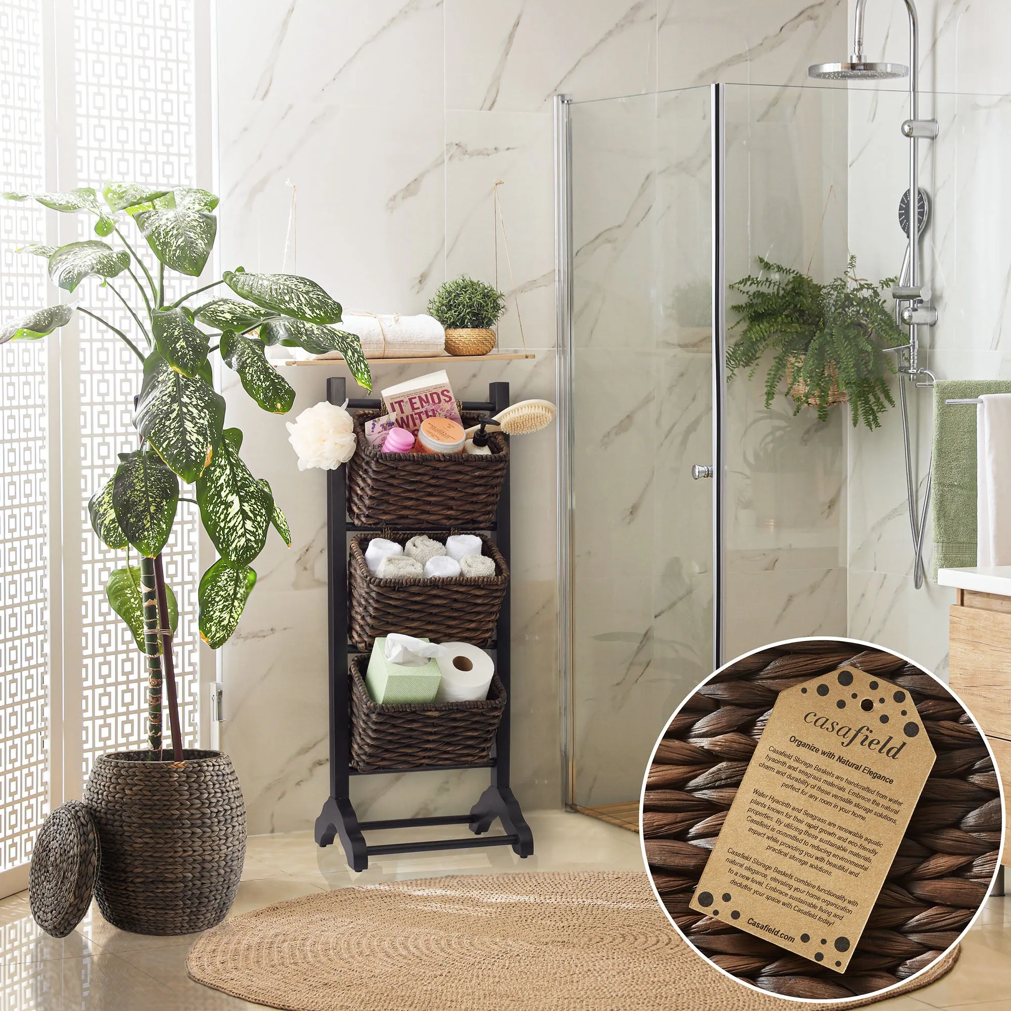 3-Tier Floor Stand with Hyacinth Storage Baskets