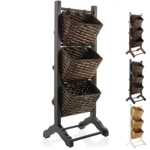 3-Tier Floor Stand with Hyacinth Storage Baskets