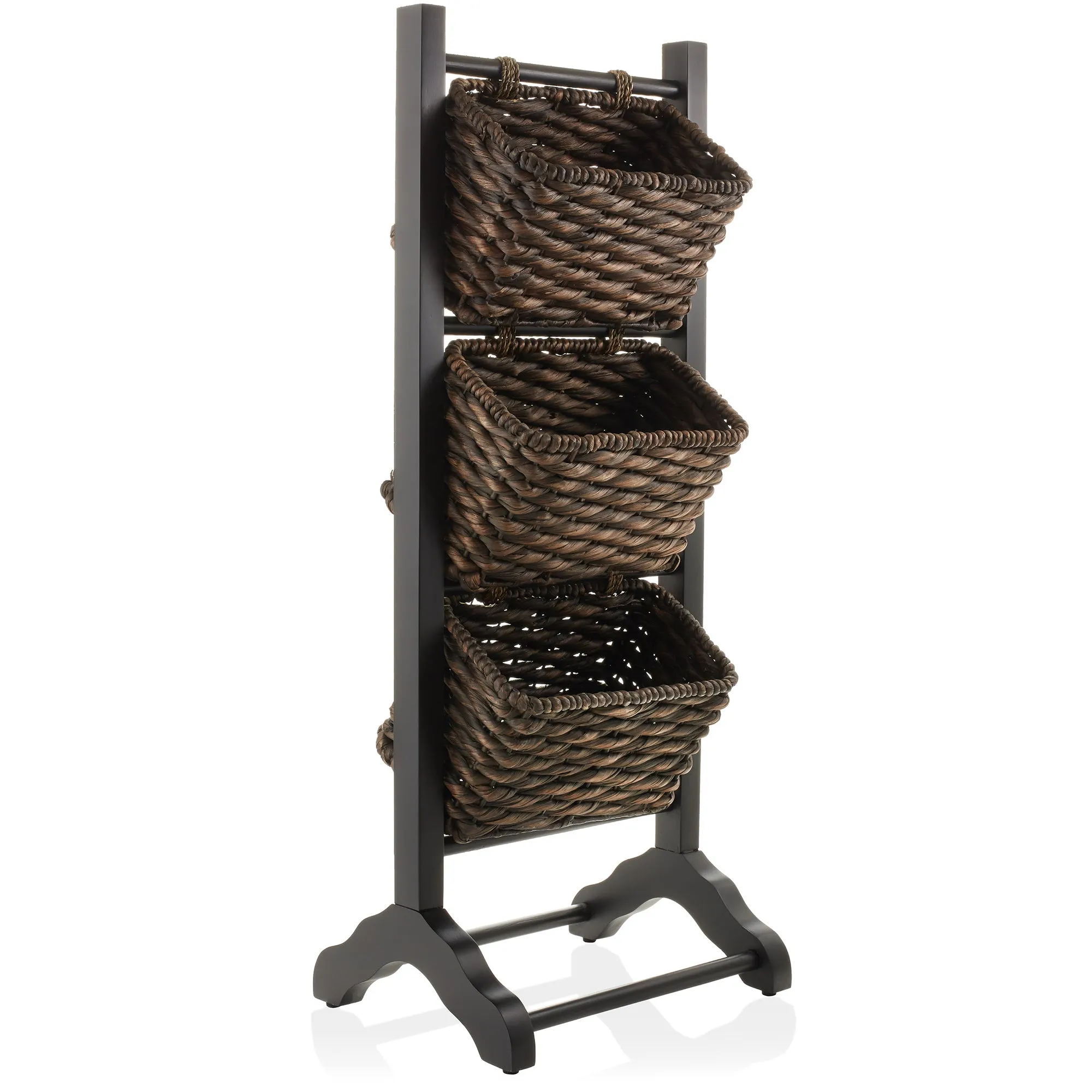 3-Tier Floor Stand with Hyacinth Storage Baskets