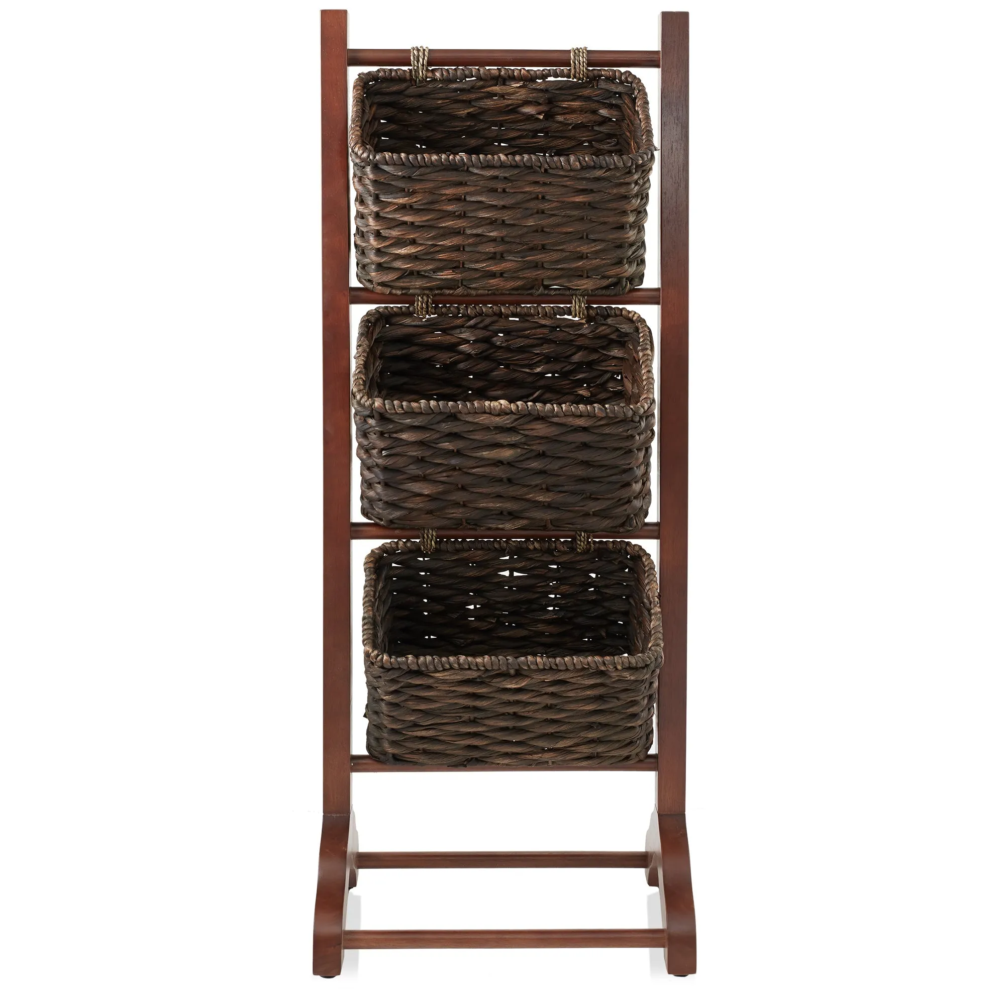 3-Tier Floor Stand with Hyacinth Storage Baskets