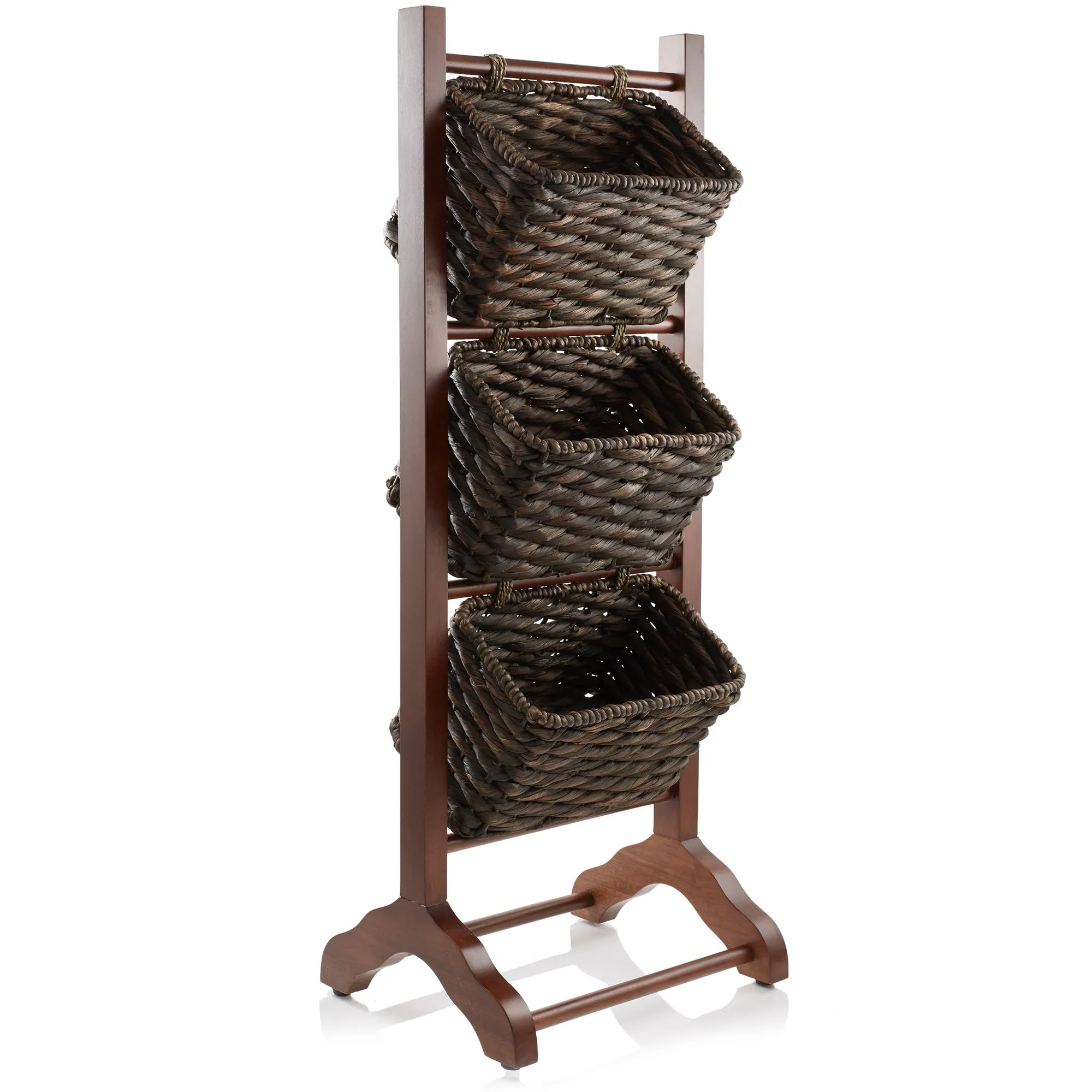 3-Tier Floor Stand with Hyacinth Storage Baskets