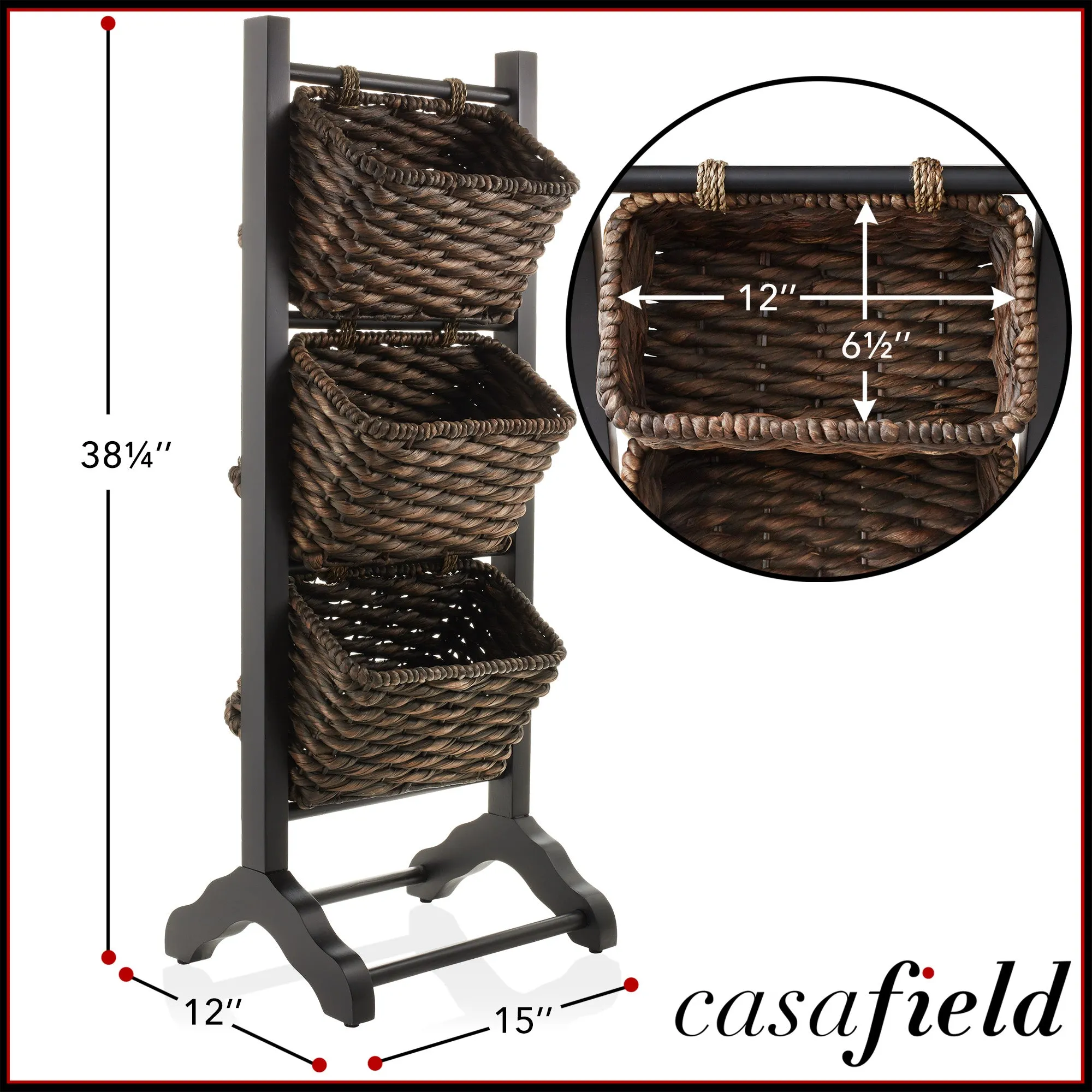 3-Tier Floor Stand with Hyacinth Storage Baskets