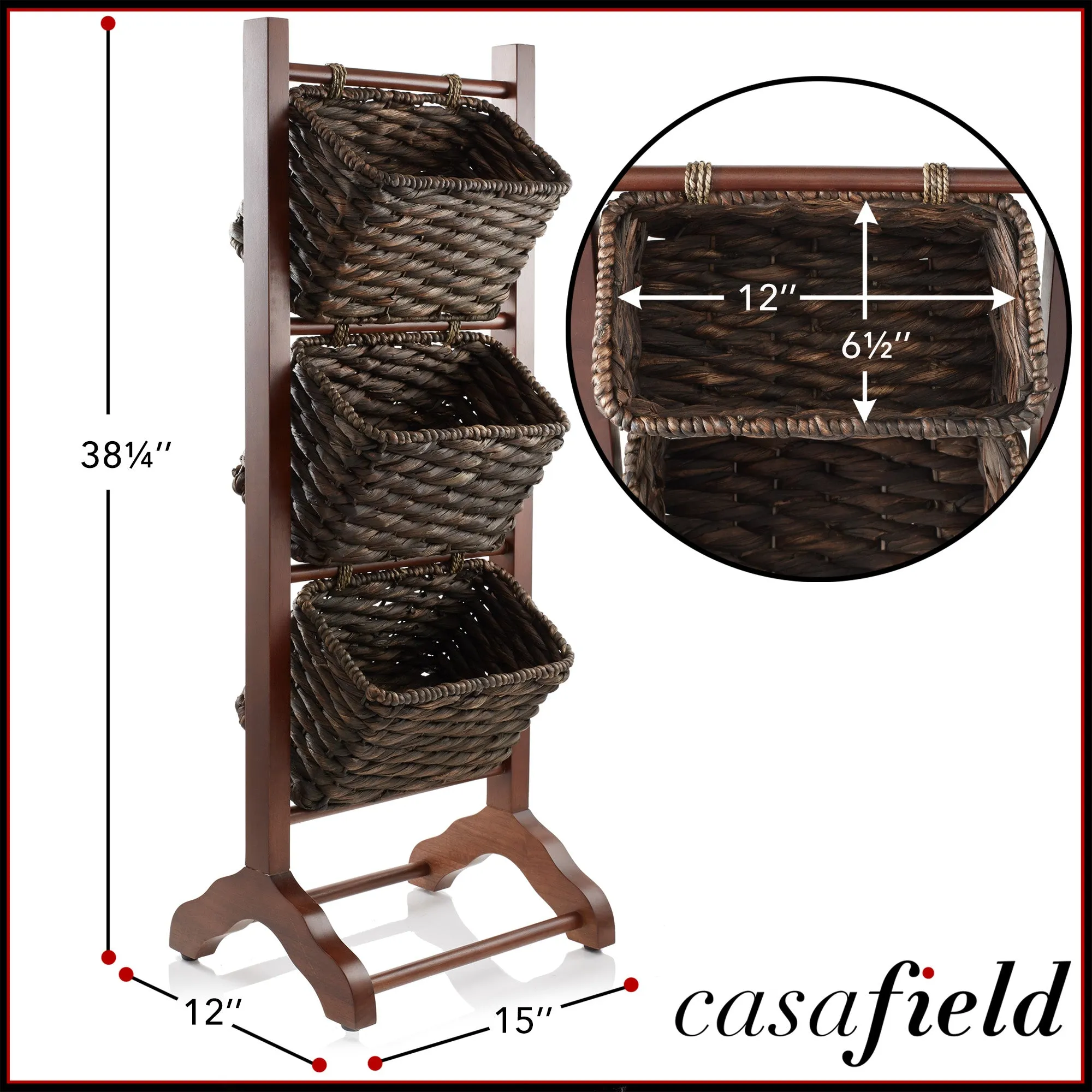 3-Tier Floor Stand with Hyacinth Storage Baskets