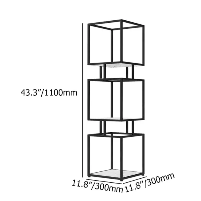 3-Tier Modern Black Cube Bookcase with Metal Tower Display Shelf