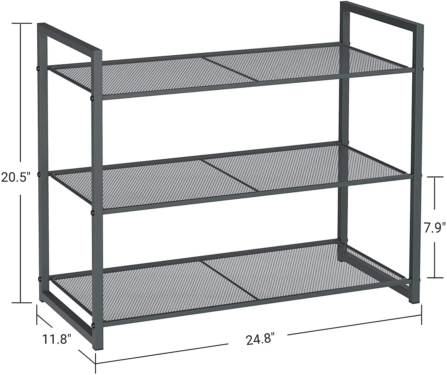 3-Tier Shoe Rack, Stackable Organizer, 9-12 Pairs, Metal Storage, Smoky Gray