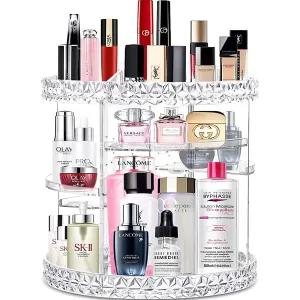 360° Rotating Makeup Organizer – Clear Acrylic Cosmetic Storage with 8 Adjustable Layers, Large Capacity Display Case for Vanity or Bedroom Dresser
