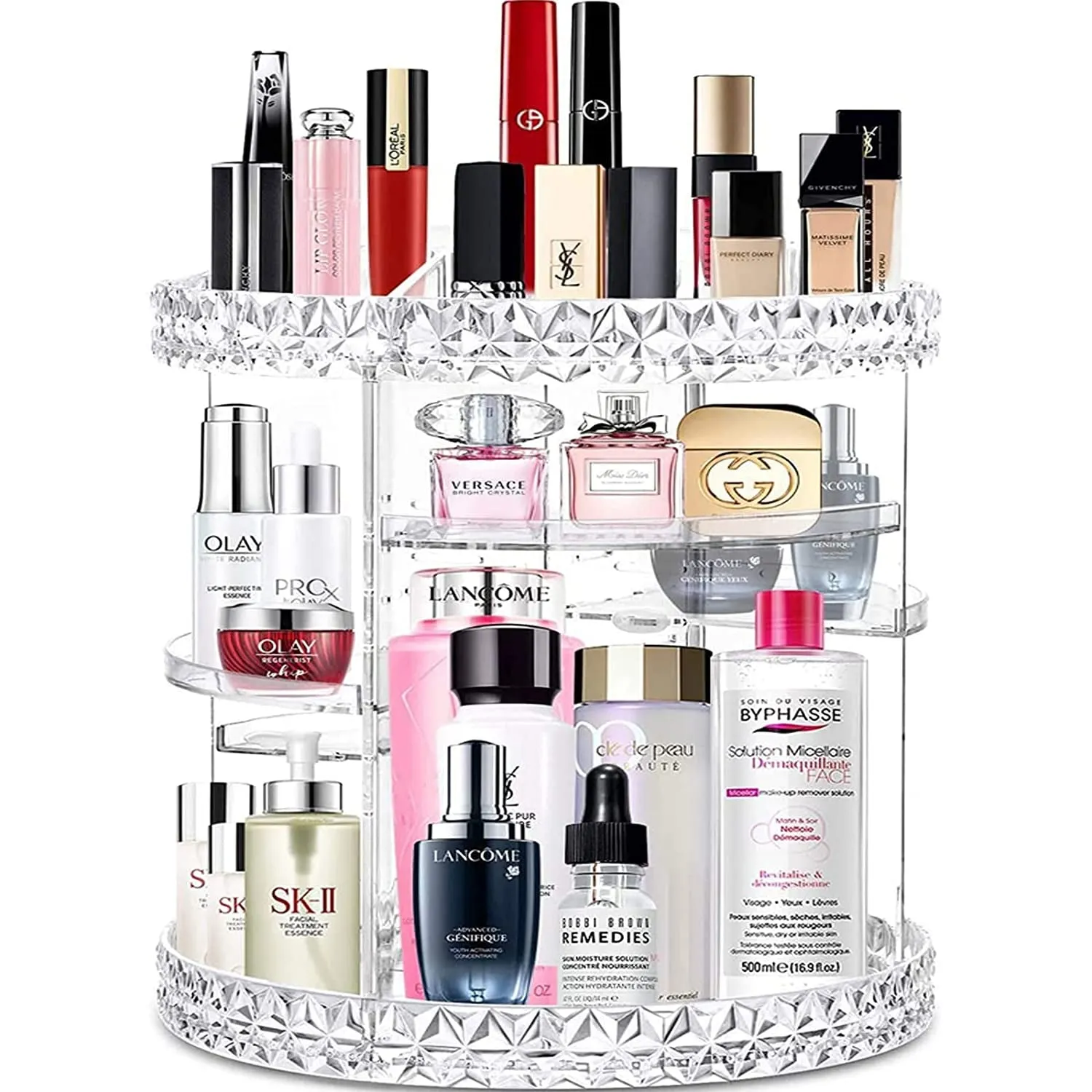 360° Rotating Makeup Organizer – Clear Acrylic Cosmetic Storage with 8 Adjustable Layers, Large Capacity Display Case for Vanity or Bedroom Dresser