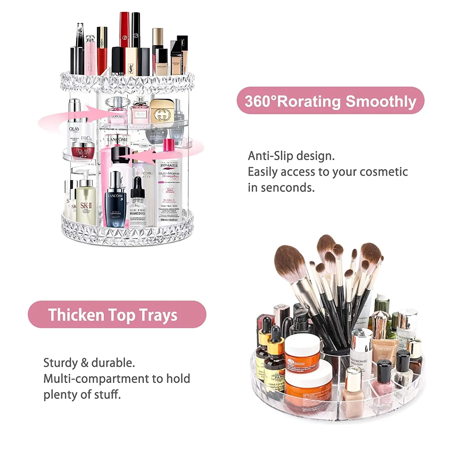360° Rotating Makeup Organizer – Clear Acrylic Cosmetic Storage with 8 Adjustable Layers, Large Capacity Display Case for Vanity or Bedroom Dresser