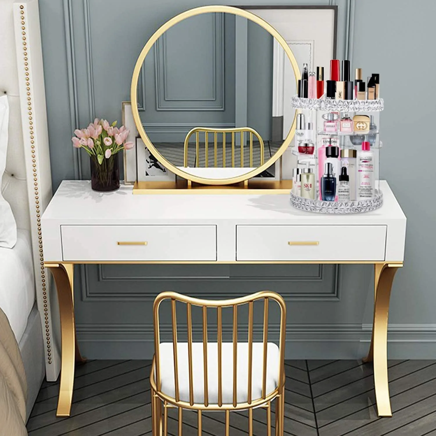 360° Rotating Makeup Organizer – Clear Acrylic Cosmetic Storage with 8 Adjustable Layers, Large Capacity Display Case for Vanity or Bedroom Dresser