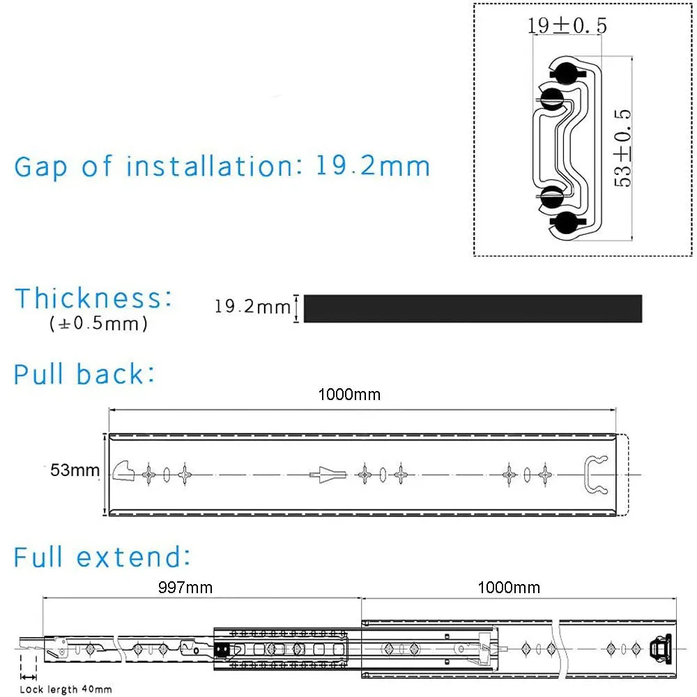 40in Pair 1000 - 2000mm | 150KG Capacity | Heavy Duty Trailer Drawer Slides Rails Runners Locking