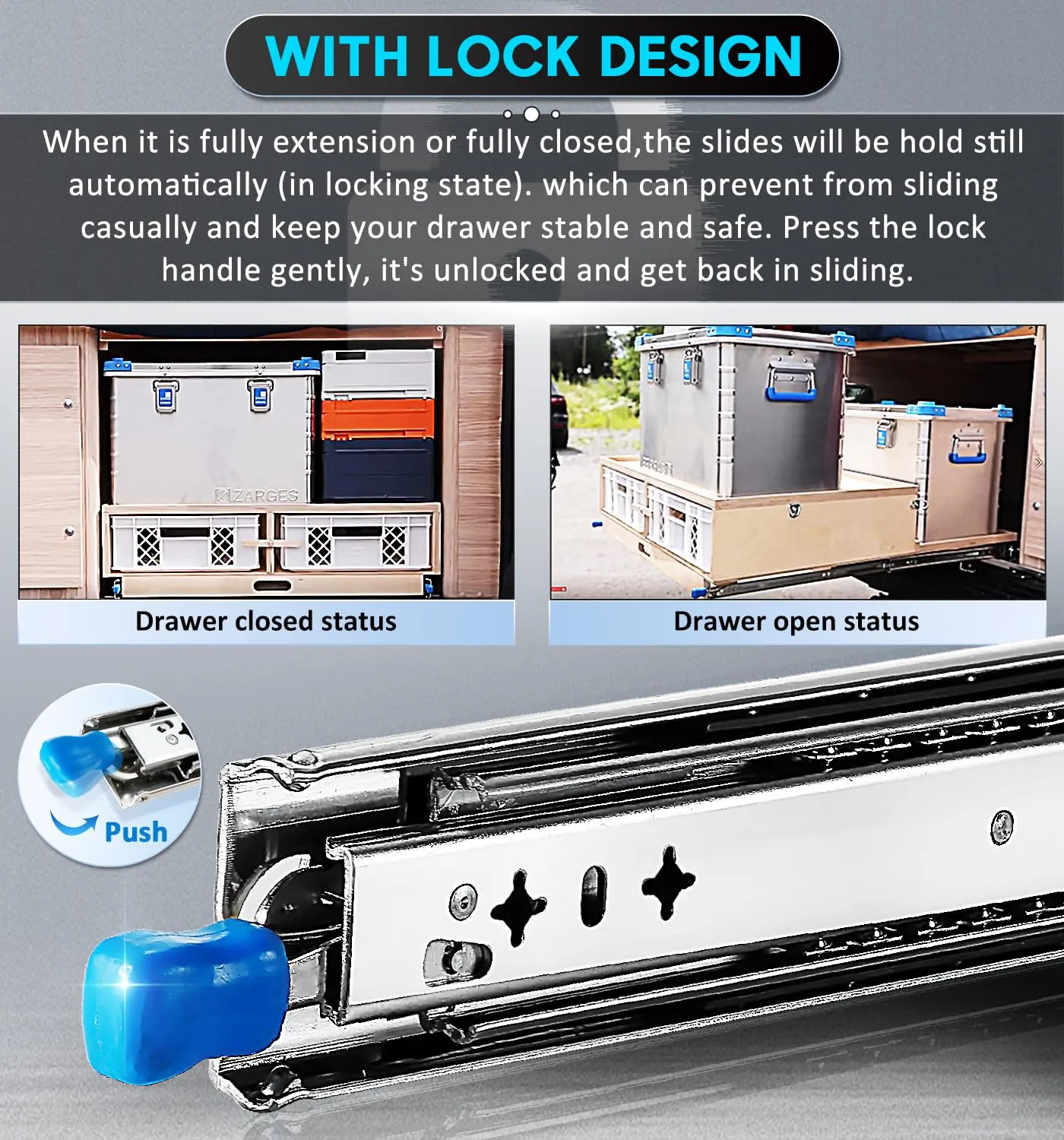 40in Pair 1000 - 2000mm | 150KG Capacity | Heavy Duty Trailer Drawer Slides Rails Runners Locking