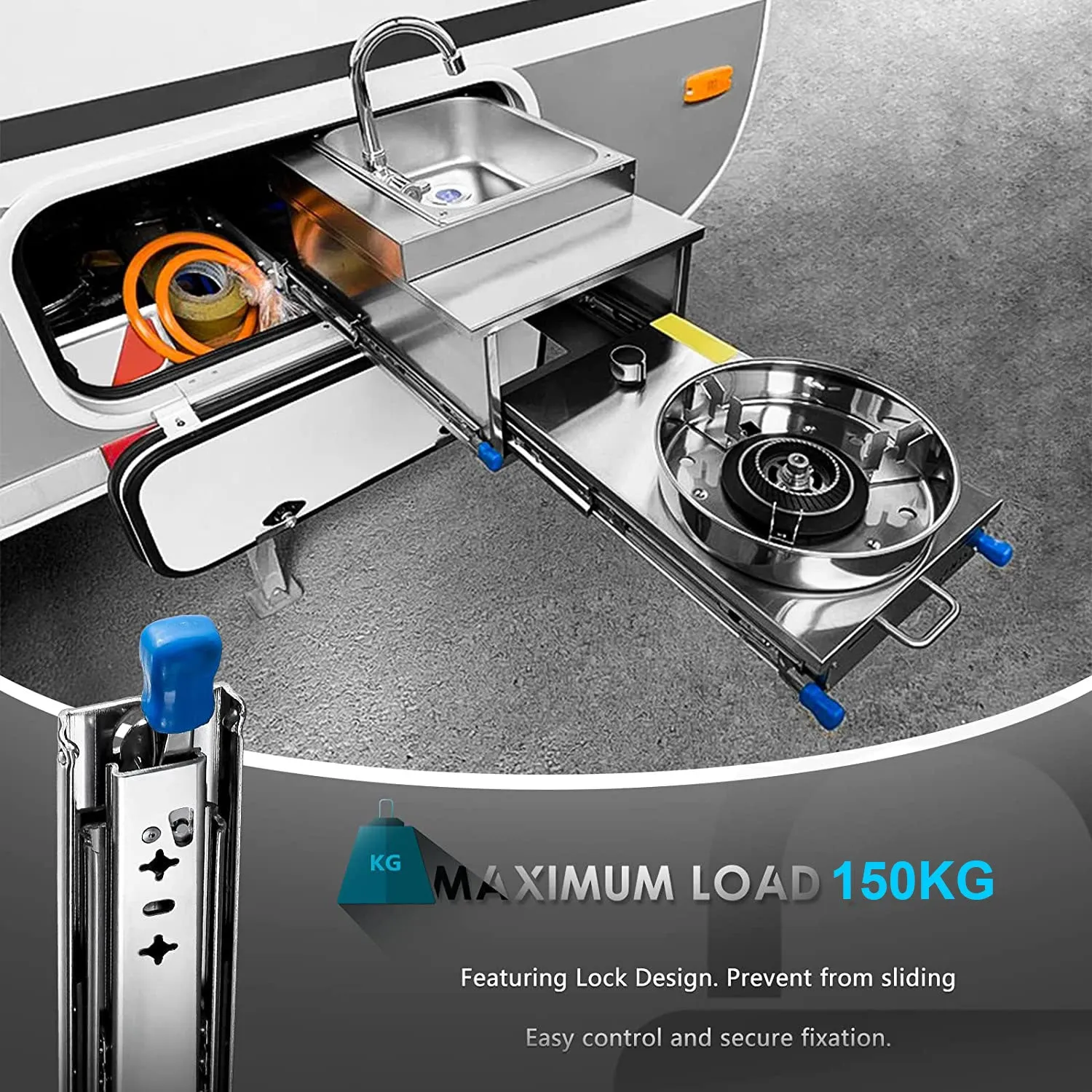 56in Pair 1000 - 2000mm | 150KG Capacity | Heavy Duty Trailer Drawer Slides Rails Runners Locking